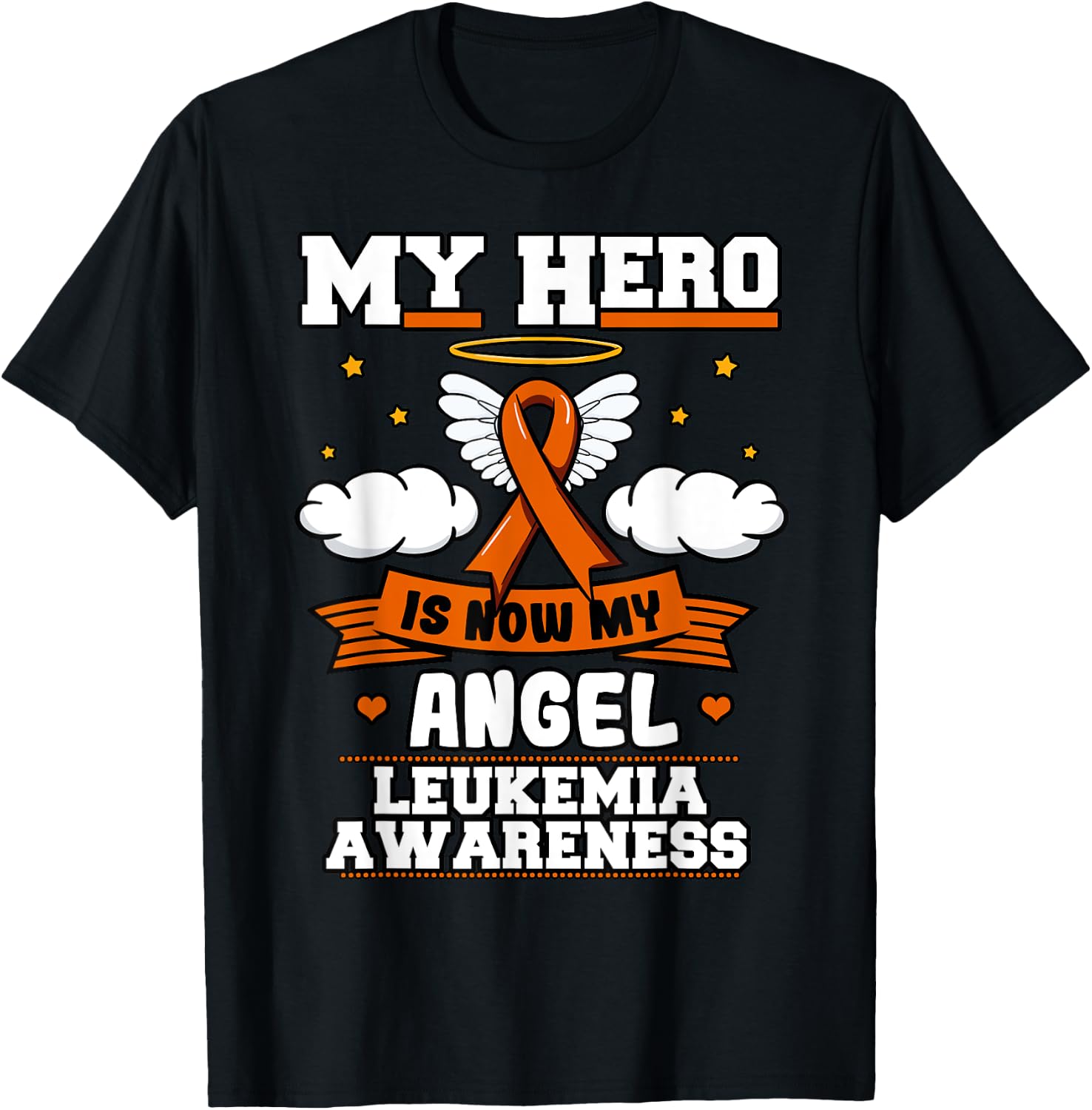 My Hero Is Now My Angel Leukemia Green Ribbon Clouds T-Shirt - T-Shirt | Black