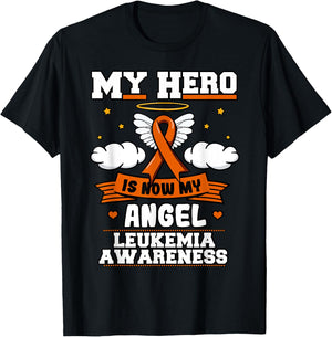 My Hero Is Now My Angel Leukemia Green Ribbon Clouds T-Shirt - T-Shirt | Black