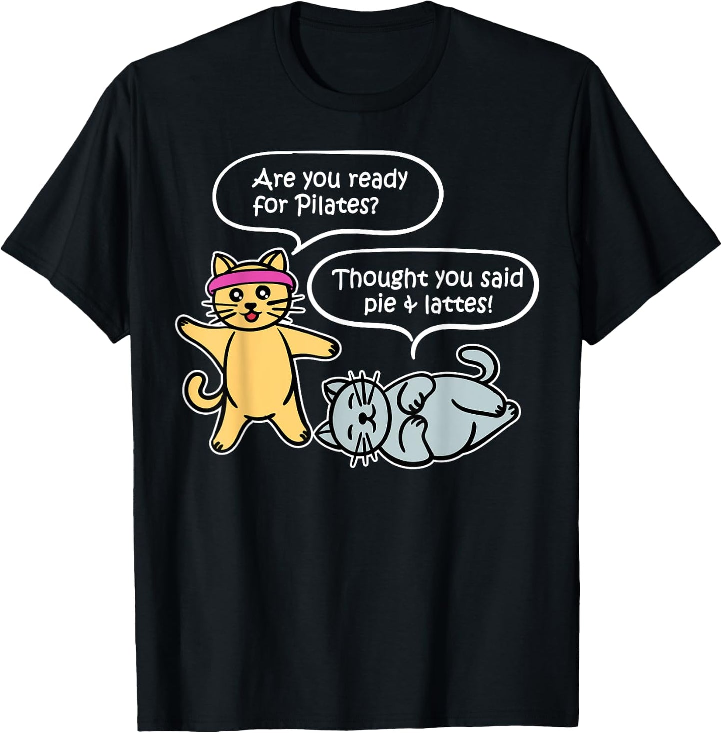 Funny Pilates Yoga Cats Fitness Training Body Workout T-Shirt - T-Shirt | Black