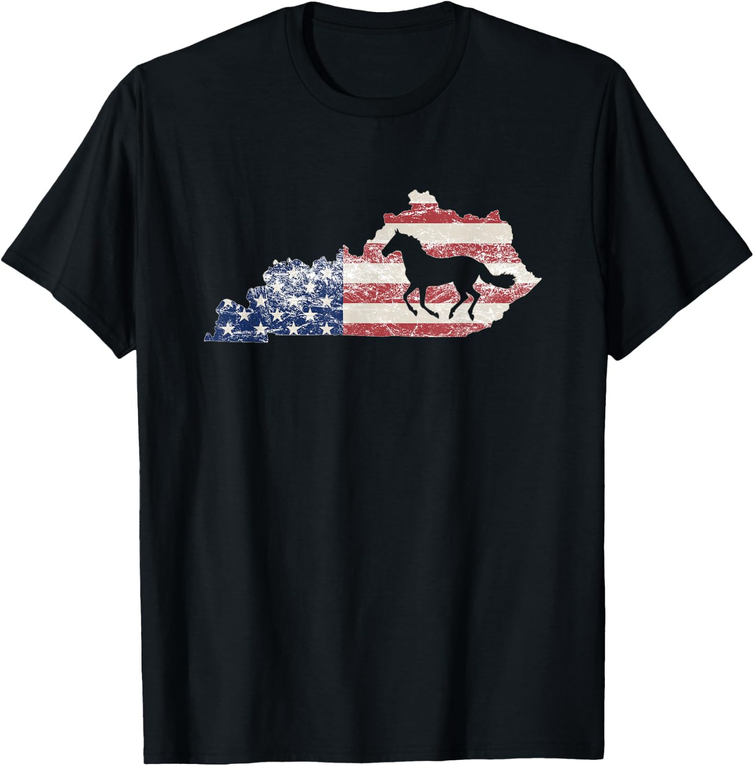 Kentucky , Kentucky Map, American Flag USA, Horse T-Shirt - T-Shirt | Black