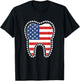 Patriotic Dentist American Flag Tooth Dental 4th Of July USA T-Shirt - T-Shirt | Black