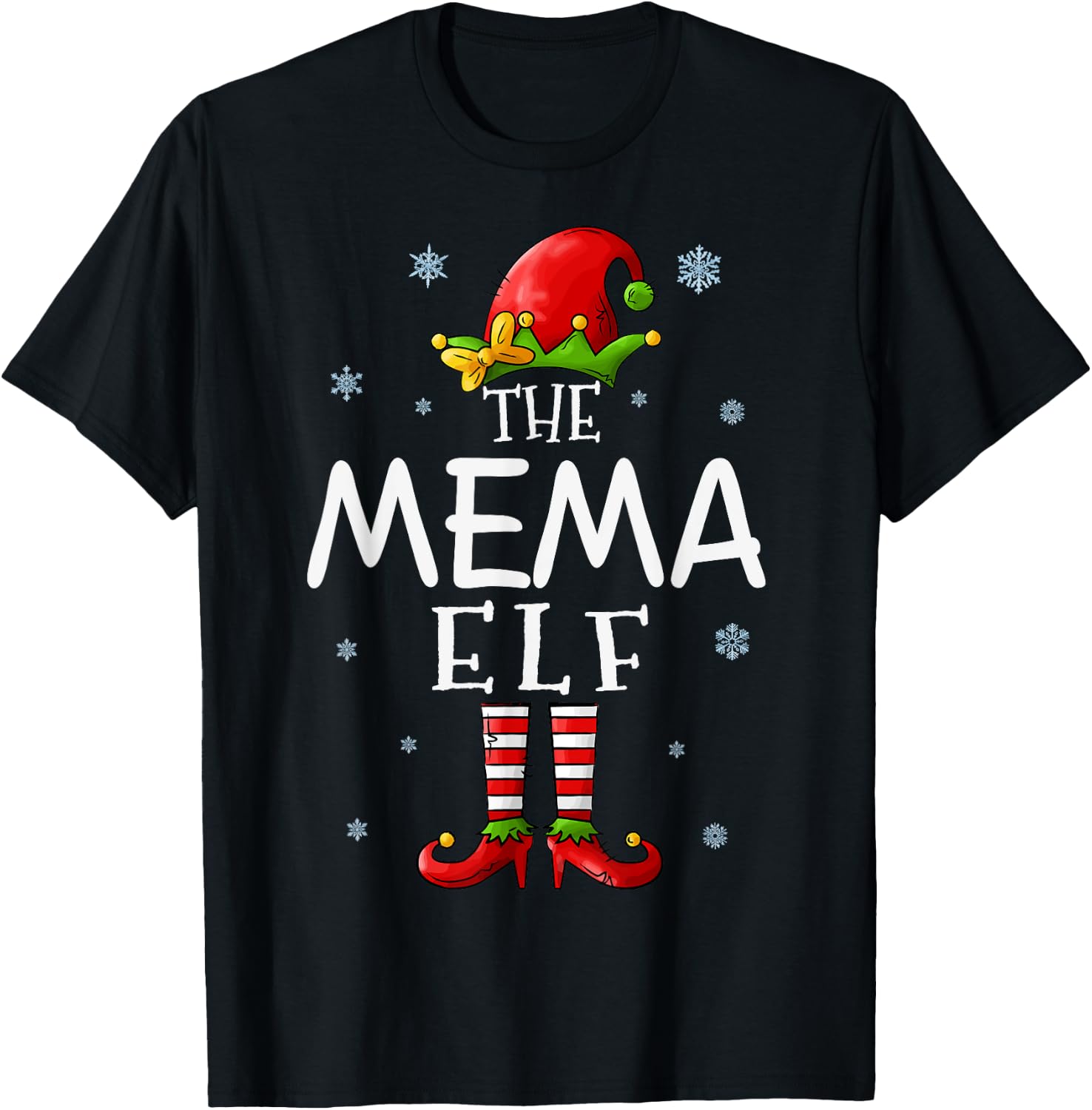 The Mema Elf Funny Grandma Xmas Groupe Matching Christmas T-Shirt - T-Shirt | Black