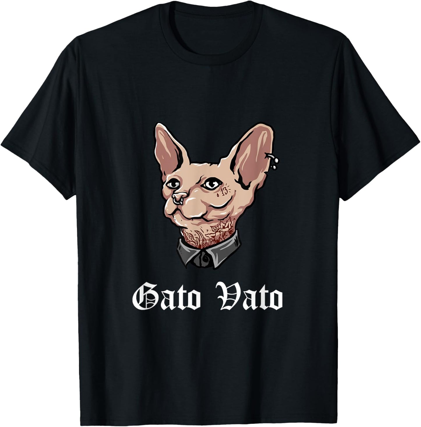 Gato Vato Cholo Gangster Cat T-Shirt - T-Shirt | Black
