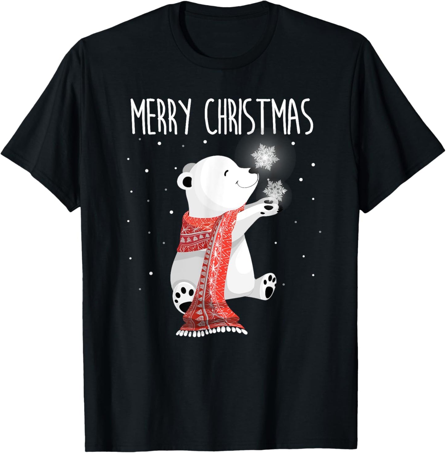 Cute Polar Bear Scarf Merry Christmas Xmas Holidays Gift T-Shirt - T-Shirt | Black