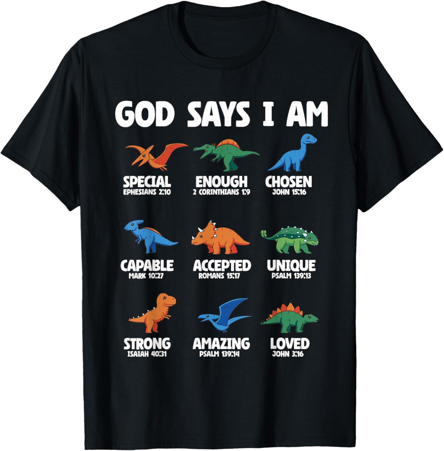 God Says I Am Dinosaur Lover Kids Boys Christian T-Shirt - T-Shirt | Black