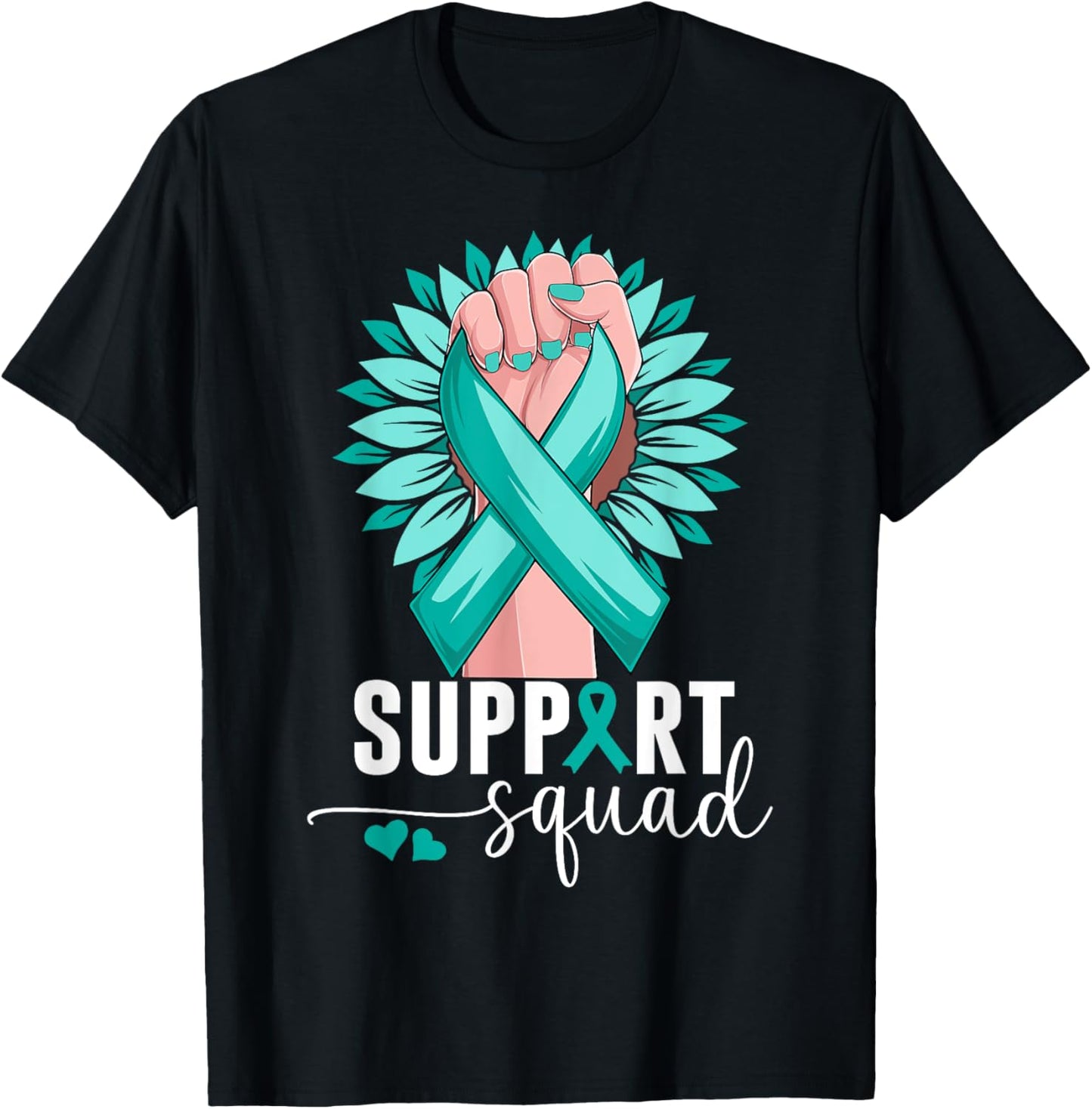 Support Squad Cervical Cancer Awareness Teal & White Ribbon T-Shirt - T-Shirt | Black