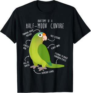Half-Moon Conure Parrot Anatomy, Funny Cute Pet Bird Mom T-Shirt - T-Shirt | Black