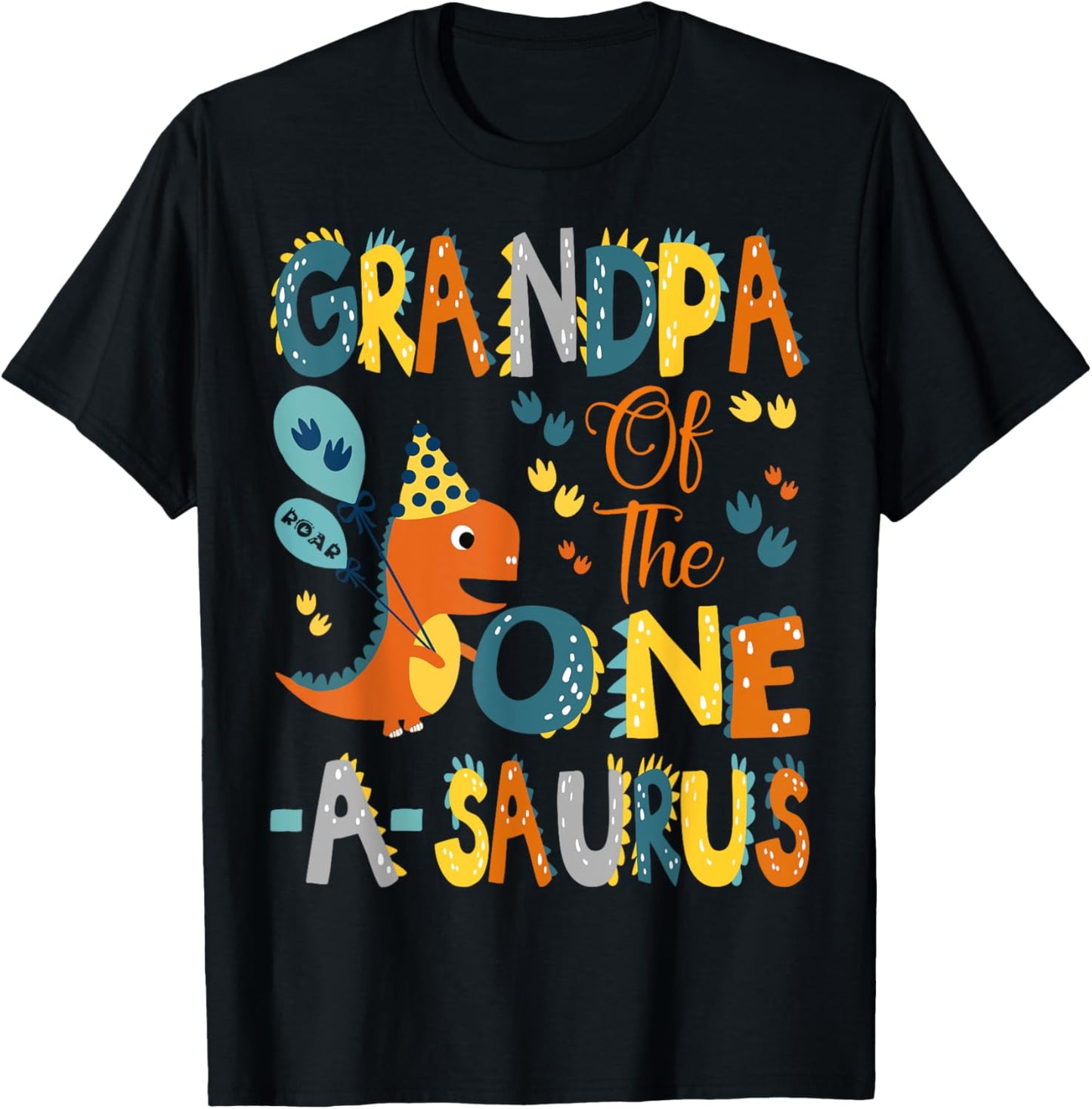 Grandpa Of The One-A-Saurus 1St Birthday Dinosaur Party T-Shirt - T-Shirt | Black
