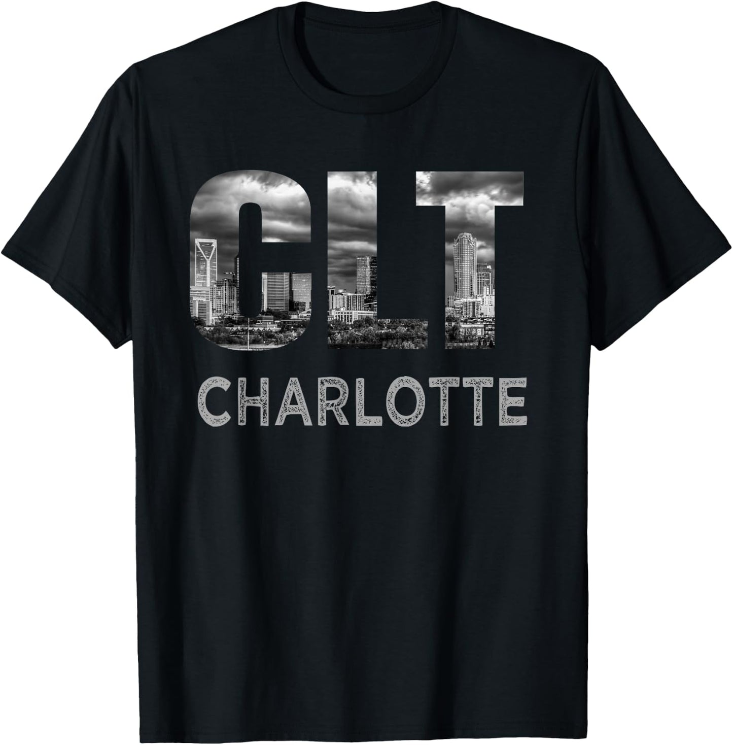 CLT Airport Code City of Charlotte NC Skyline Art Gift T-Shirt - T-Shirt | Black