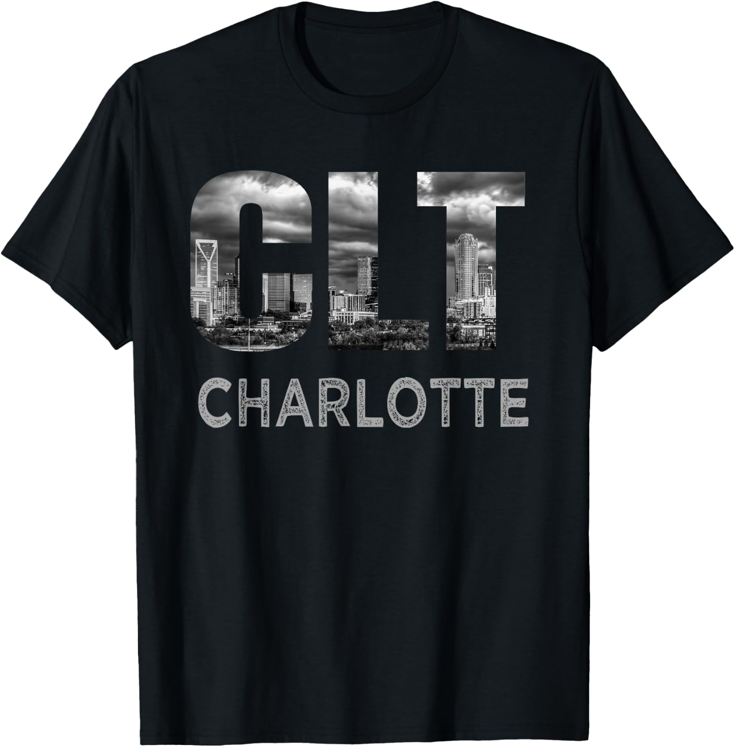 CLT Airport Code City of Charlotte NC Skyline Art Gift T-Shirt - T-Shirt | Black