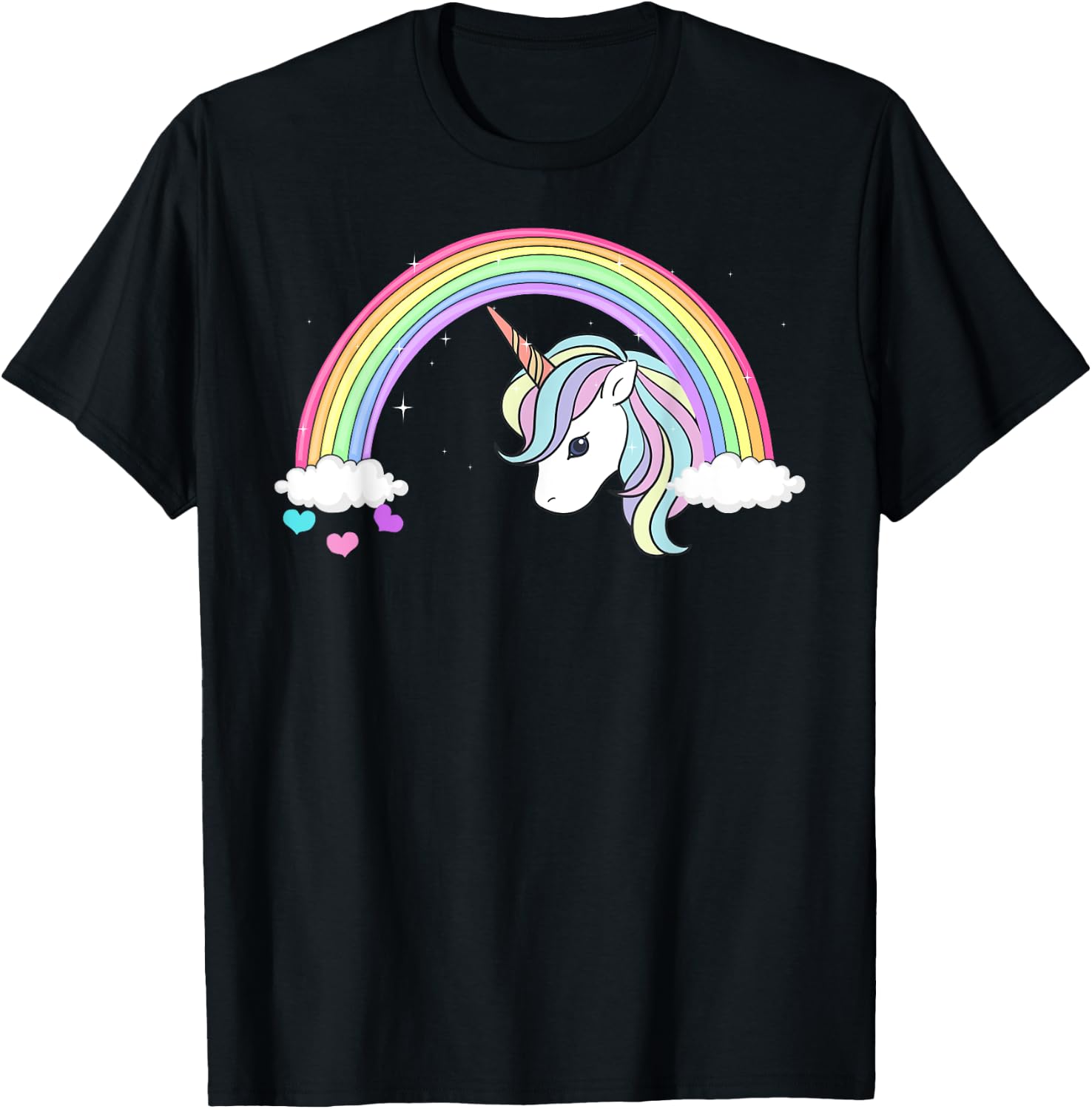 Unicorn Rainbow with Sparkles and Hearts no words wording T-Shirt - T-Shirt | Black