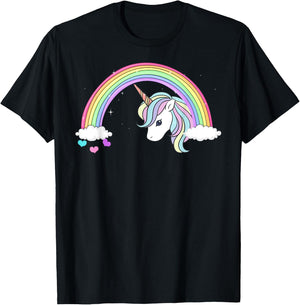 Unicorn Rainbow with Sparkles and Hearts no words wording T-Shirt - T-Shirt | Black