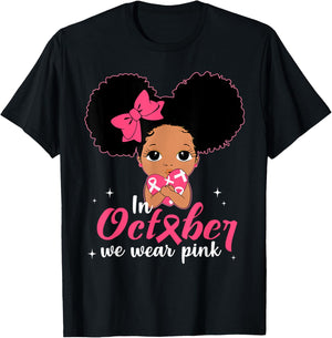 Messy Bun In October We Wear Pink Girls Toddlers Kids T-Shirt - T-Shirt | Black