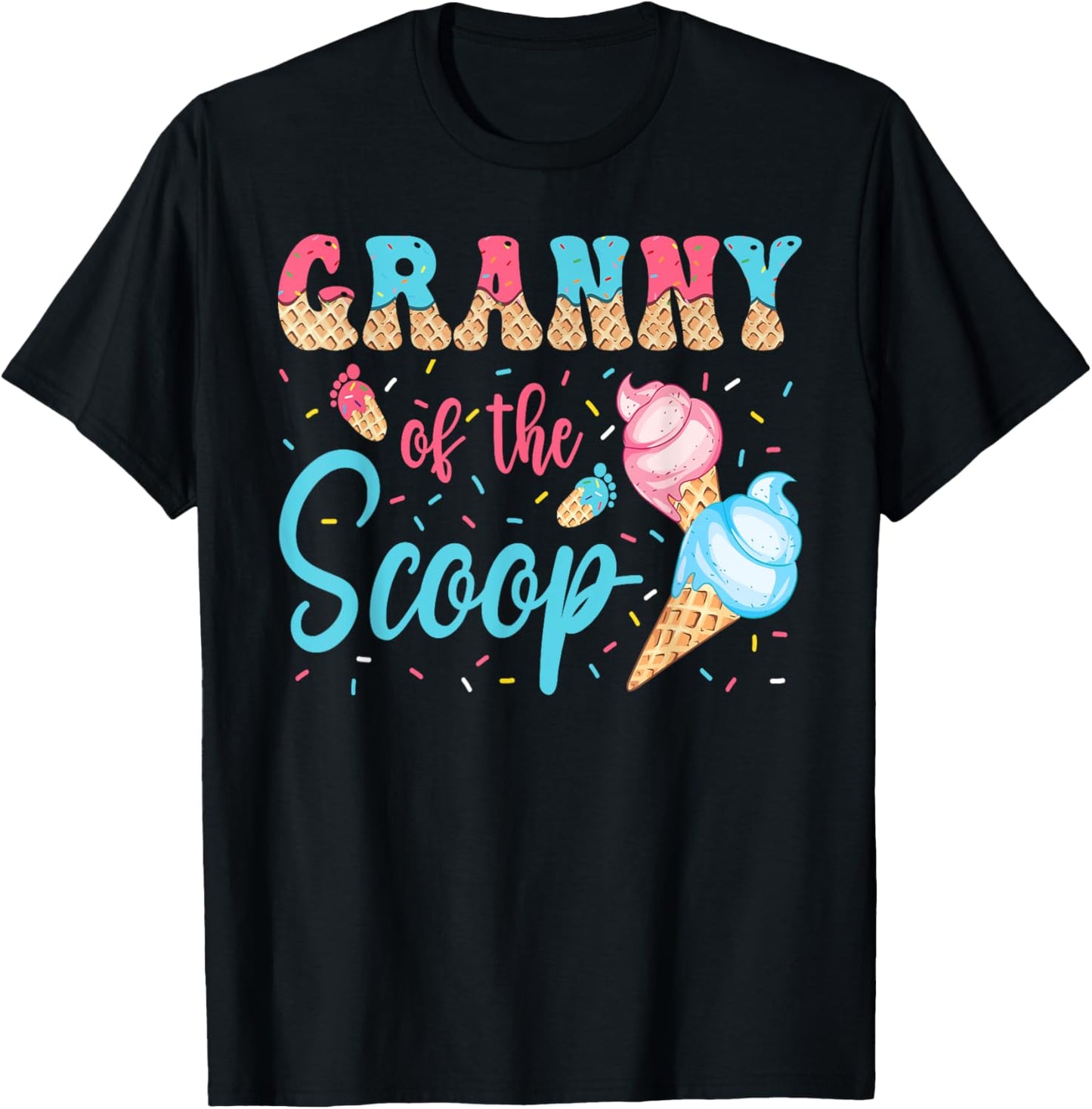 Granny Of The Scoop Ice Cream Gender Reveal Baby Shower T-Shirt - T-Shirt | Black