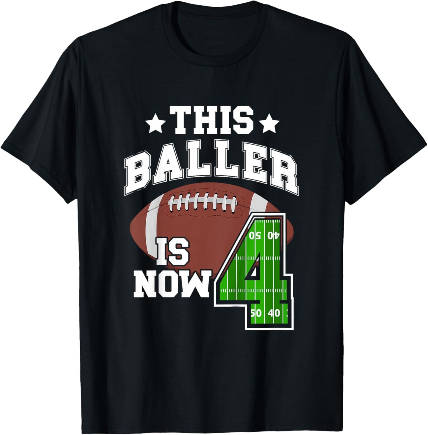 Kids 4th Football Birthday Party 4 Year Old Football Player T-Shirt - T-Shirt | Black