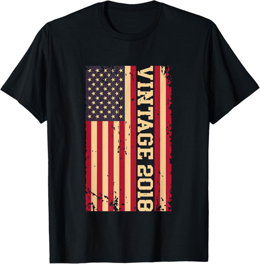 2018 Vintage 8th Birthday 8 Years Old American USA Flag T-Shirt - T-Shirt | Black