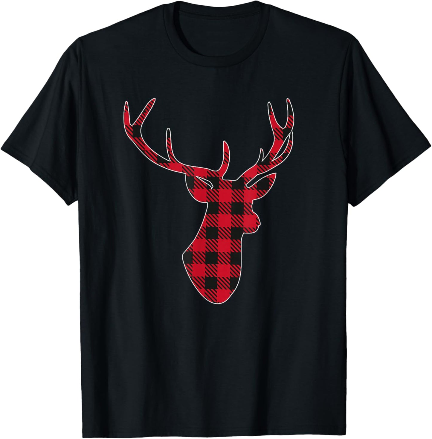 Classic Red & Black Christmas Buffalo Plaid Deer T-Shirt - T-Shirt | Black