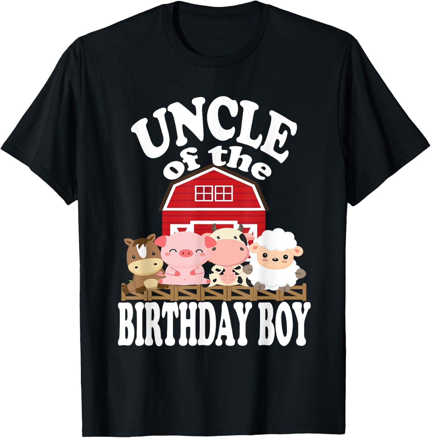 Uncle Of The Birthday Boy Farming Animals B-day Party T-Shirt - T-Shirt | Black