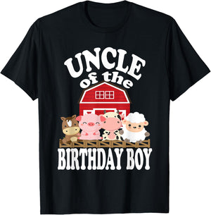 Uncle Of The Birthday Boy Farming Animals B-day Party T-Shirt - T-Shirt | Black