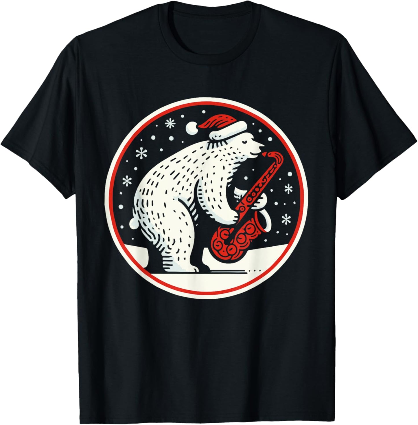 Saxophone Christmas Santa Bear playing Sax Jazz Musician T-Shirt - T-Shirt | Black