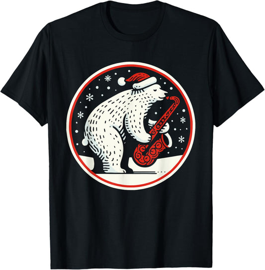 Saxophone Christmas Santa Bear playing Sax Jazz Musician T-Shirt - T-Shirt | Black