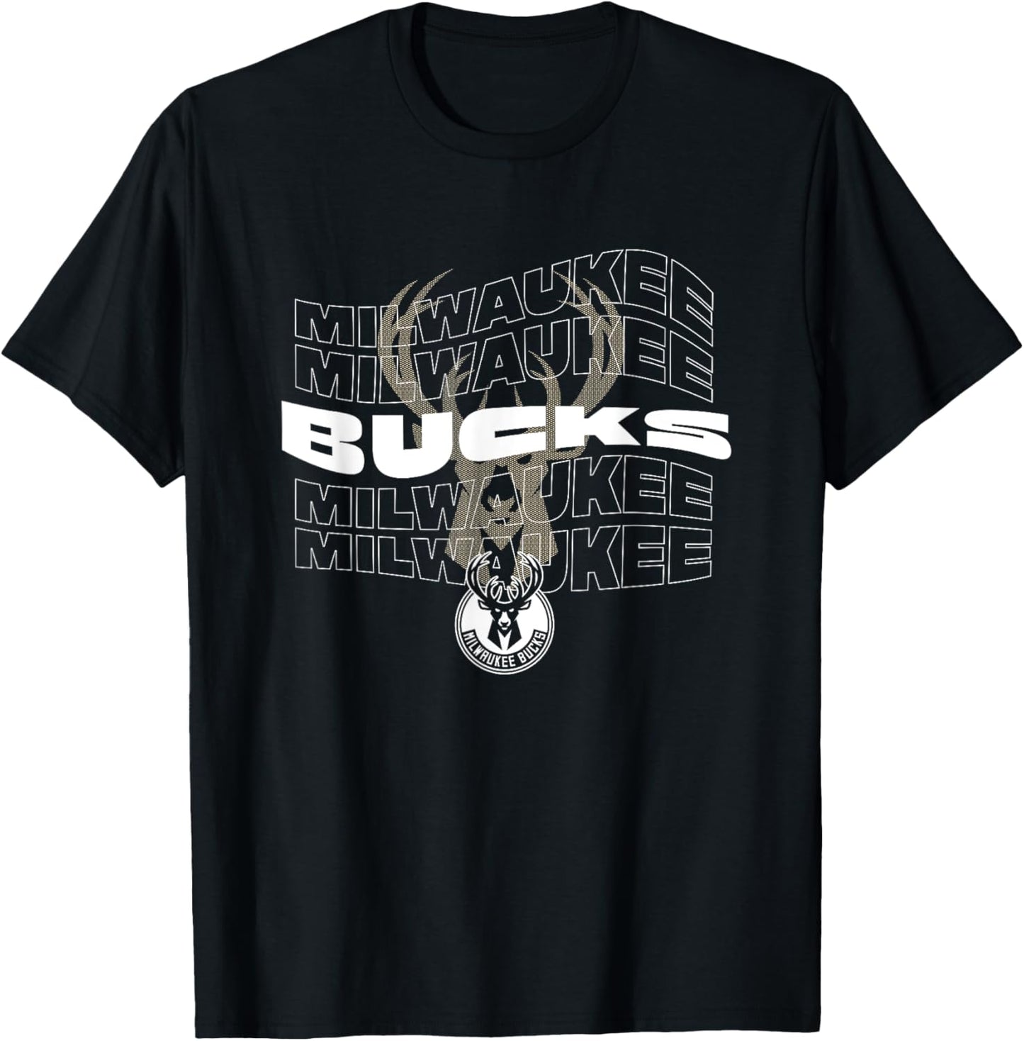 NBA Milwaukee Bucks Wave Outline Team Logo T-Shirt - T-Shirt | Black