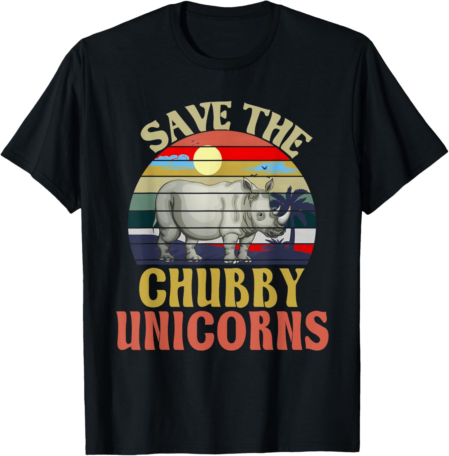 Save The Chubby Unicorn Rhino Retro T-Shirt - T-Shirt | Black