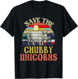 Save The Chubby Unicorn Rhino Retro T-Shirt - T-Shirt | Black