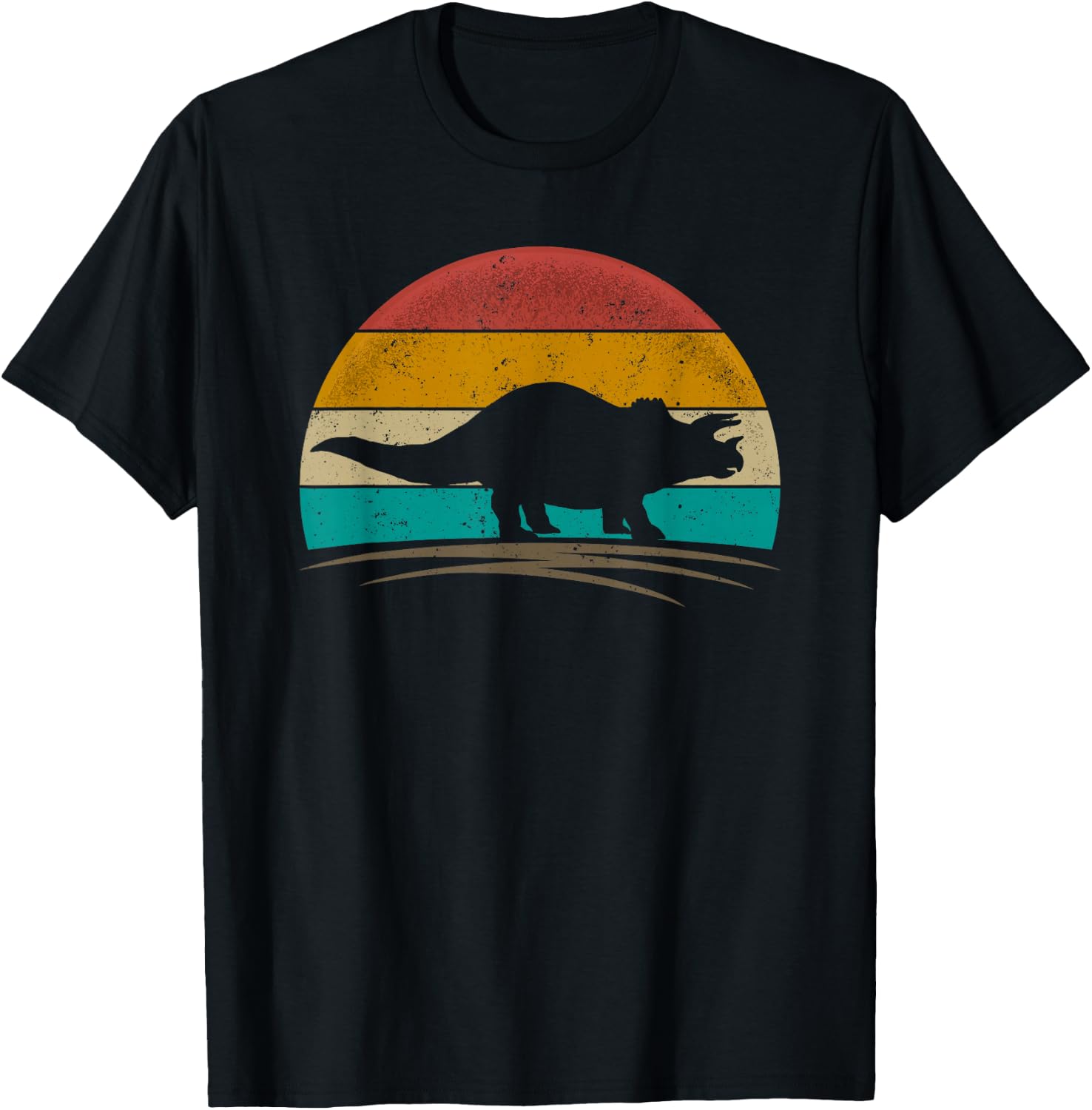 Triceratops Retro Vintage 70s Distressed Men Women T-Shirt - T-Shirt | Black