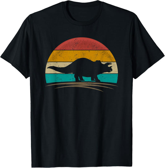 Triceratops Retro Vintage 70s Distressed Men Women T-Shirt - T-Shirt | Black