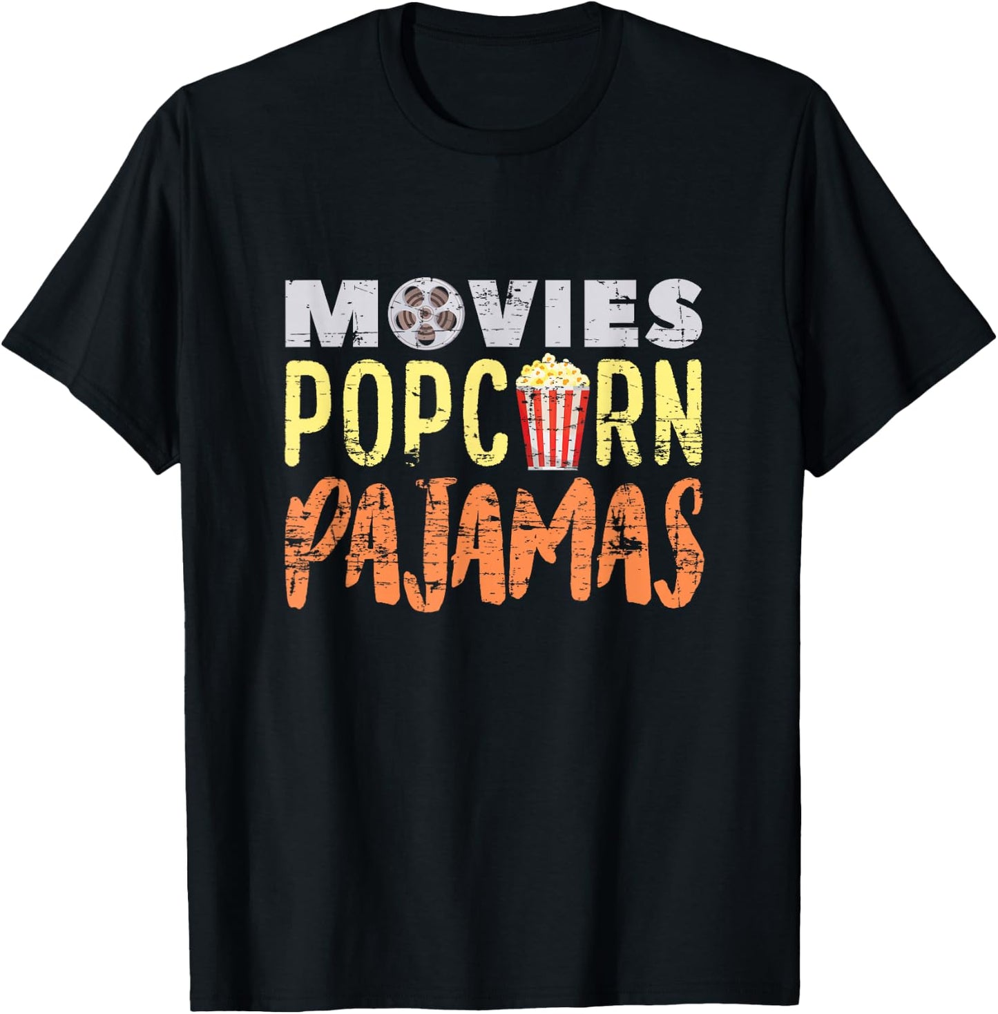 Funny Pajama Party Movies Night Gift Snack Popcorn T-Shirt - T-Shirt | Black
