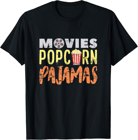Funny Pajama Party Movies Night Gift Snack Popcorn T-Shirt - T-Shirt | Black