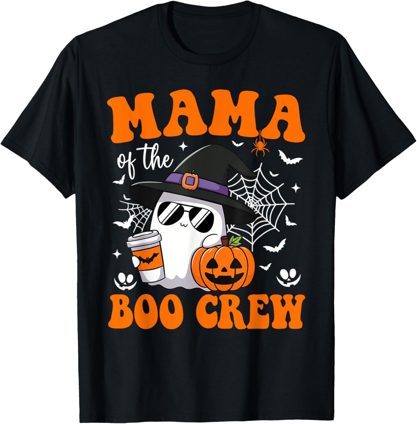 Mama of Boo Crew Groovy Ghost Matching Family Halloween T-Shirt - T-Shirt | Black