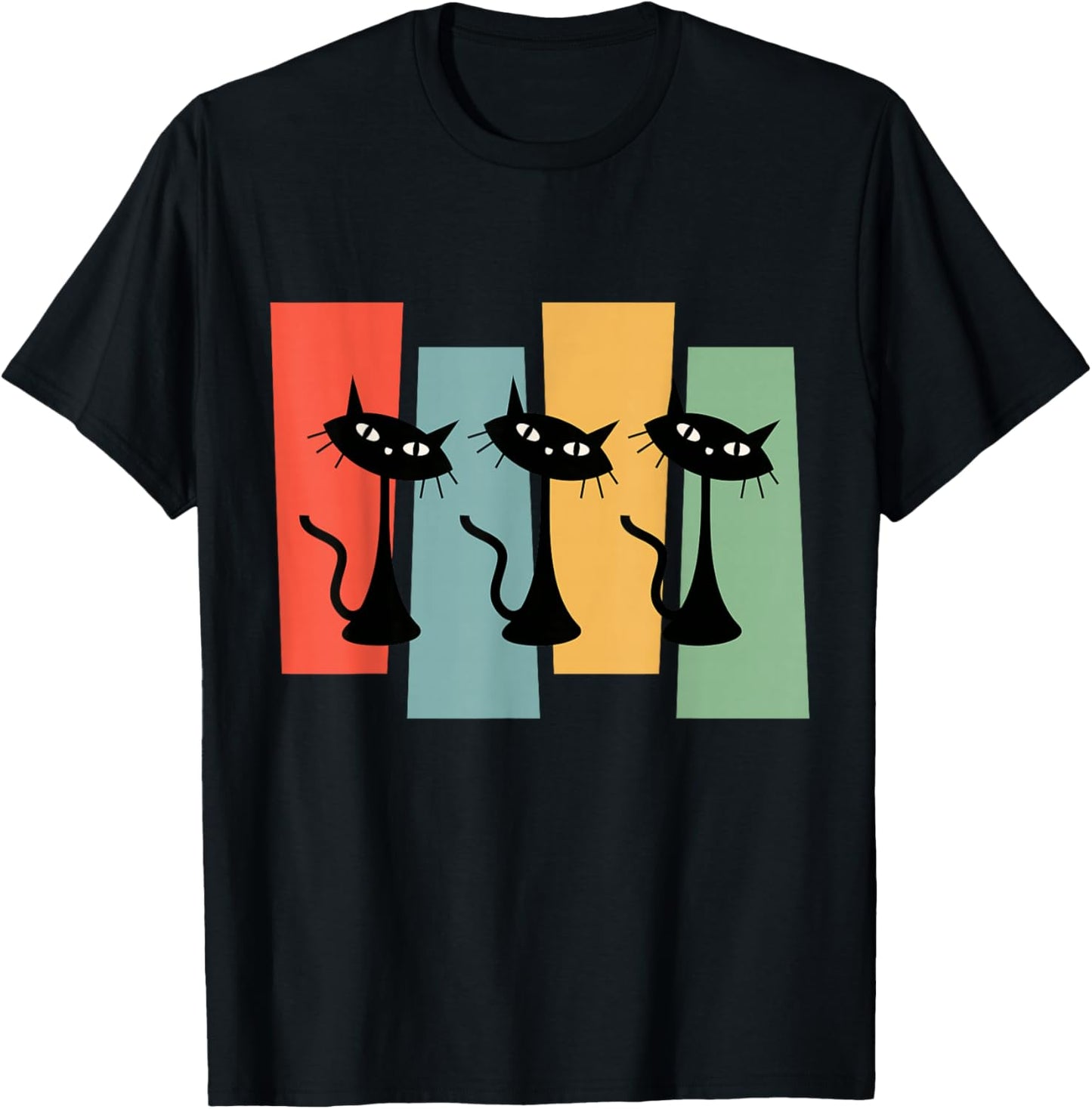 Cats Midcentury Retro Atomic Age Mid Century Geometric Style T-Shirt - T-Shirt | Black