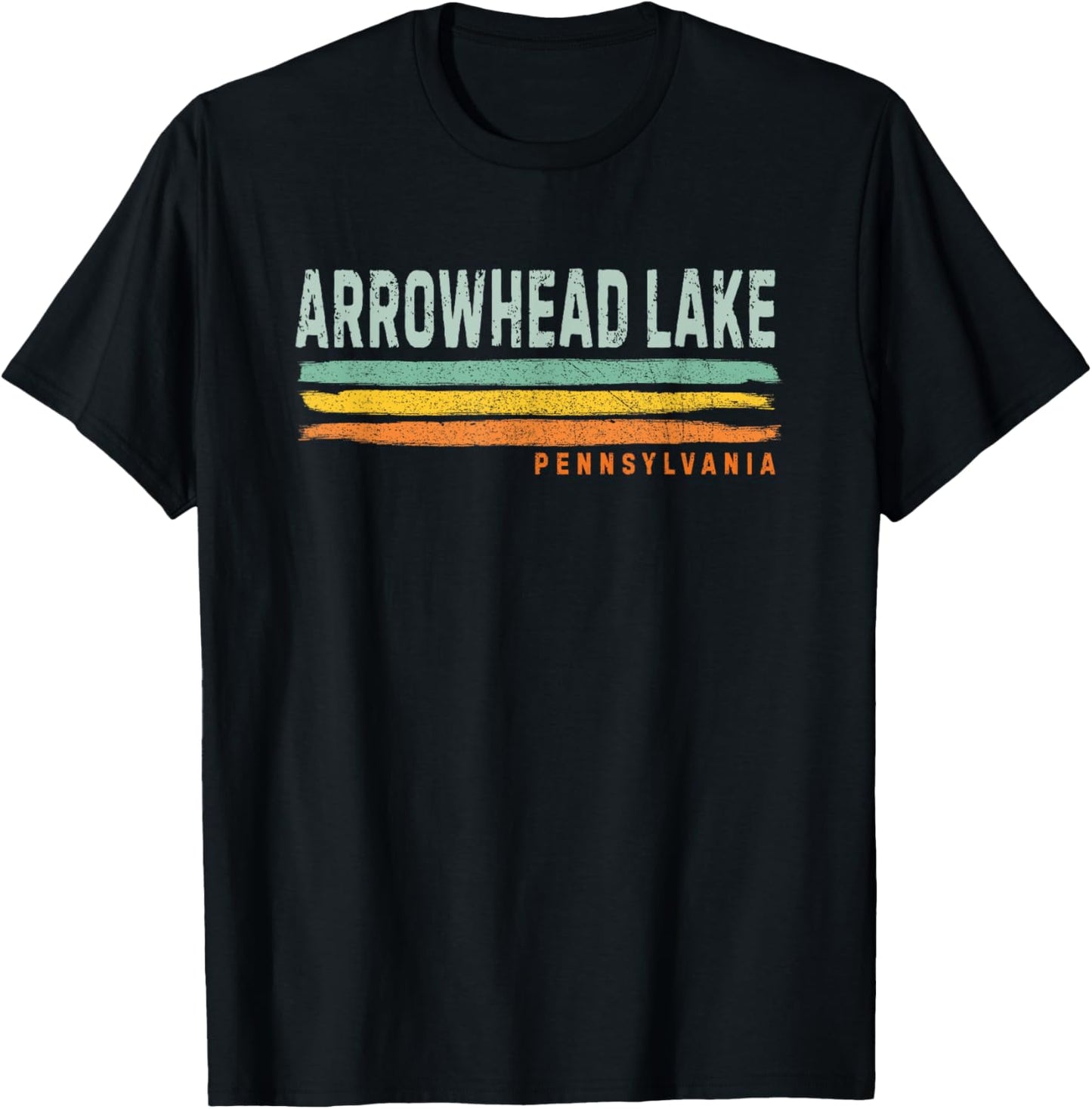 Vintage Stripes Arrowhead Lake PA T-Shirt - T-Shirt | Black