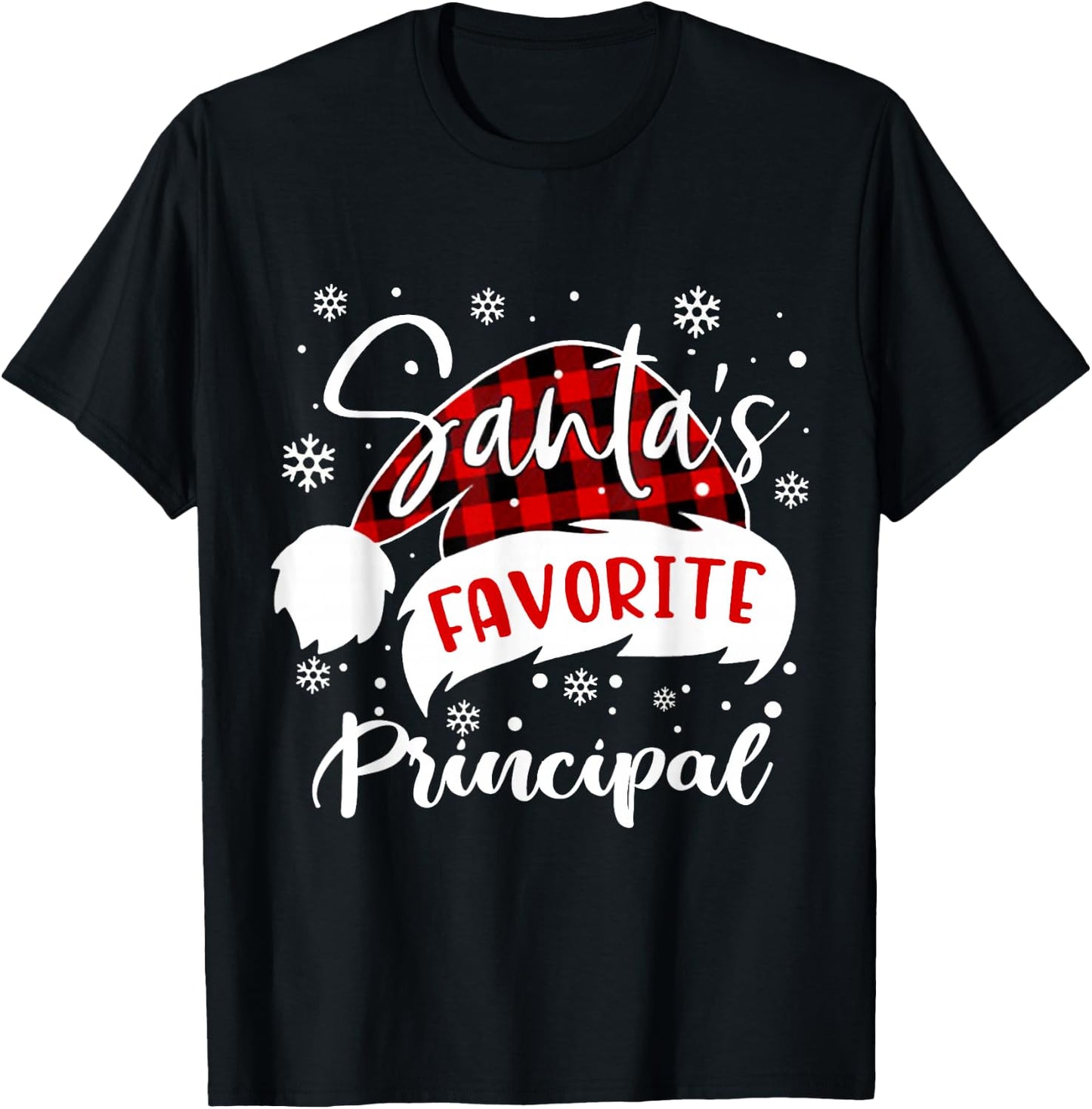 Santa's Favorite Principal Hat Flannel Christmas 2020 T-Shirt - T-Shirt | Black