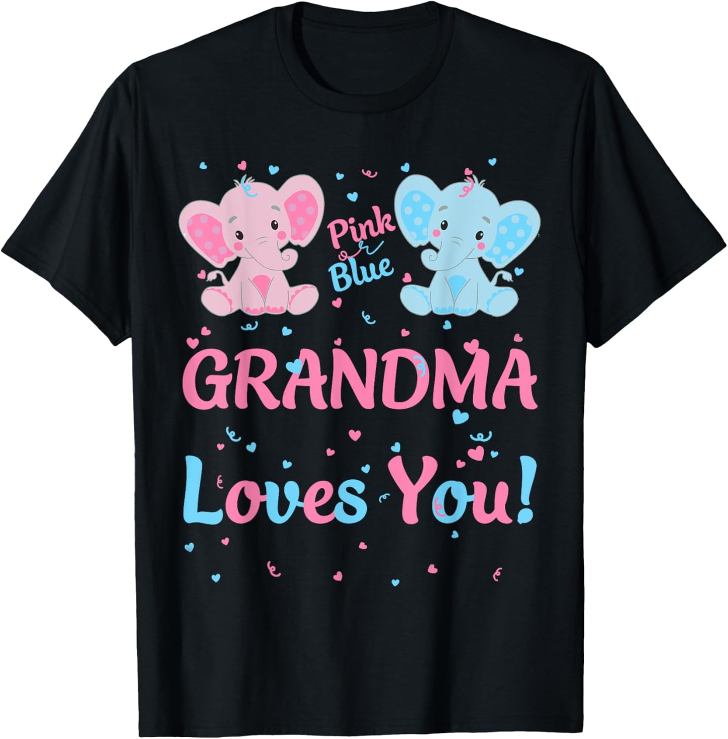 Grandma Gender Reveal Elephant Pink or Blue Matching Family T-Shirt - T-Shirt | Black
