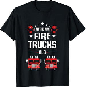 I'm This Many Firetruck Illustration 2nd Birthday Child T-Shirt - T-Shirt | Black