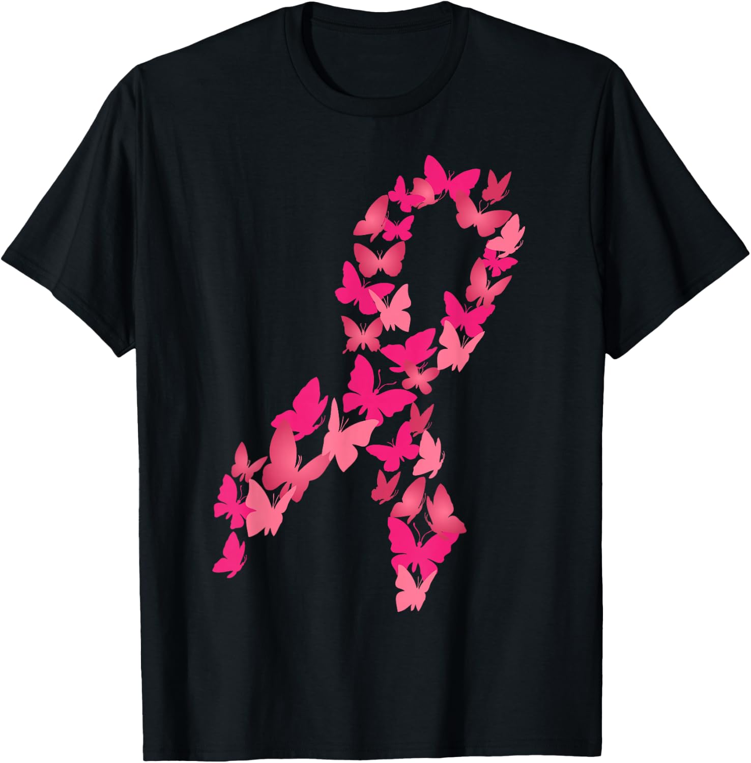 Pink Ribbon Butterfly Cute Breast Cancer Awareness Gift T-Shirt - T-Shirt | Black