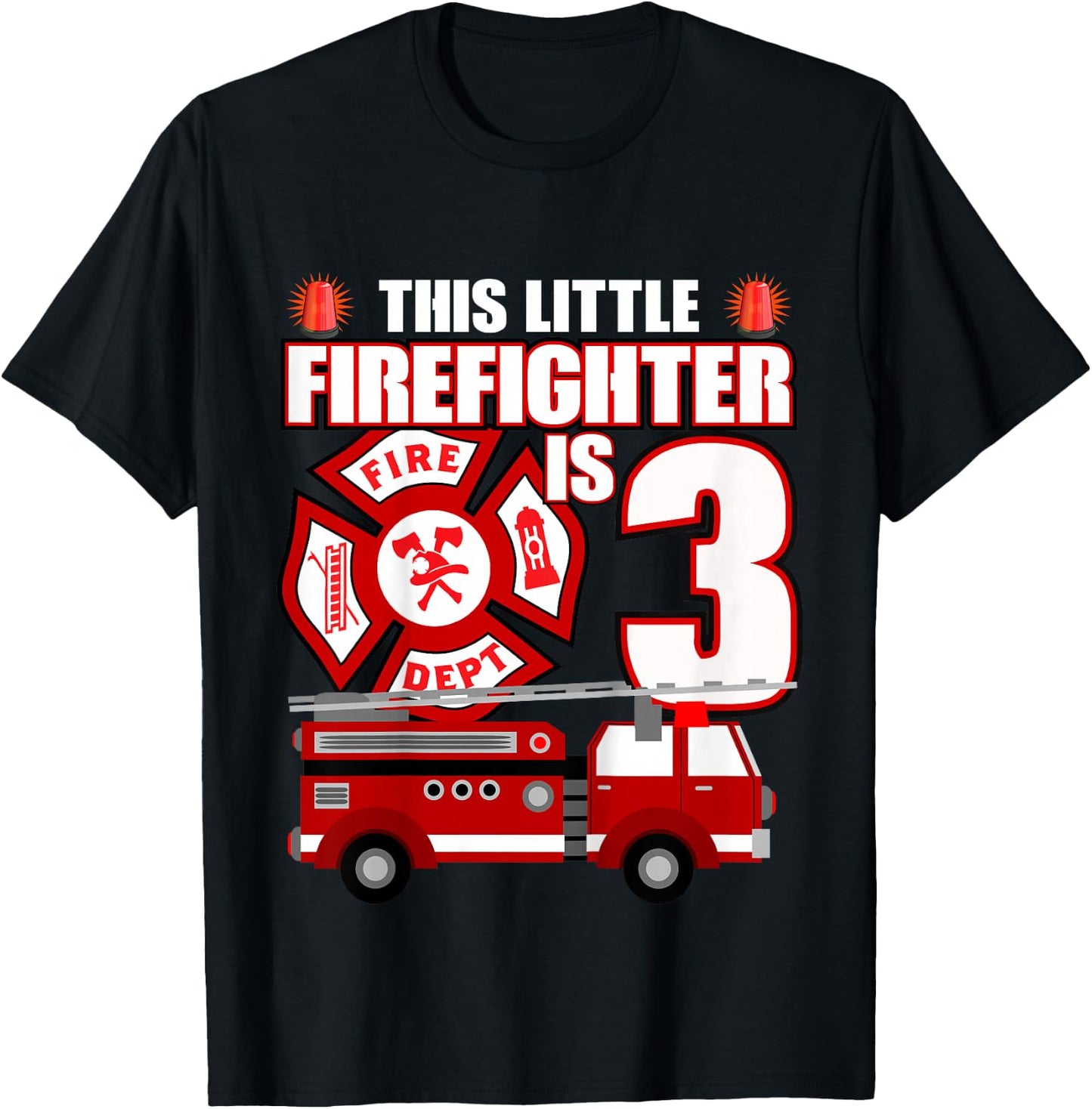 3 Year Old Firefighter Birthday Party Fire Truck 3rd Gift T-Shirt - T-Shirt | Black