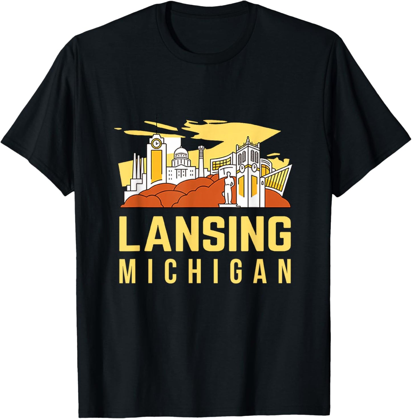 Lansing City Skyline And Landmarks Michigan Travel Souvenir T-Shirt - T-Shirt | Black