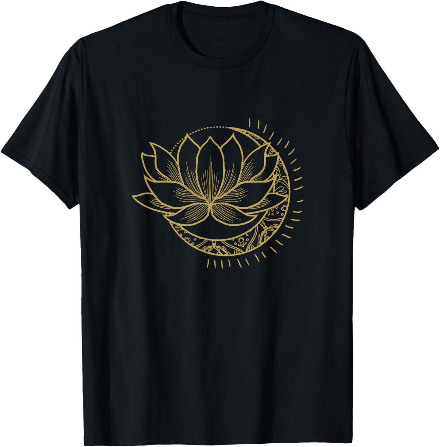 Minimal Crescent Moon Lotus Flower Space Yoga Meditation Art T-Shirt - T-Shirt | Black