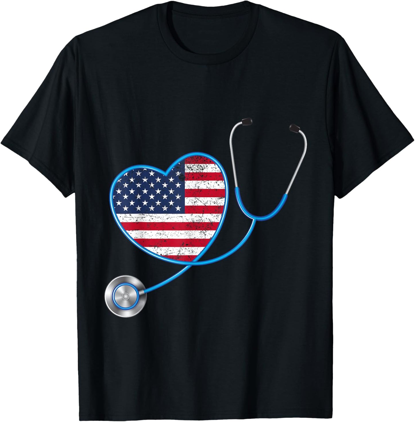 USA Flag Heart 4th Of July Gifts Nurse Kids Men T-Shirt - T-Shirt | Black