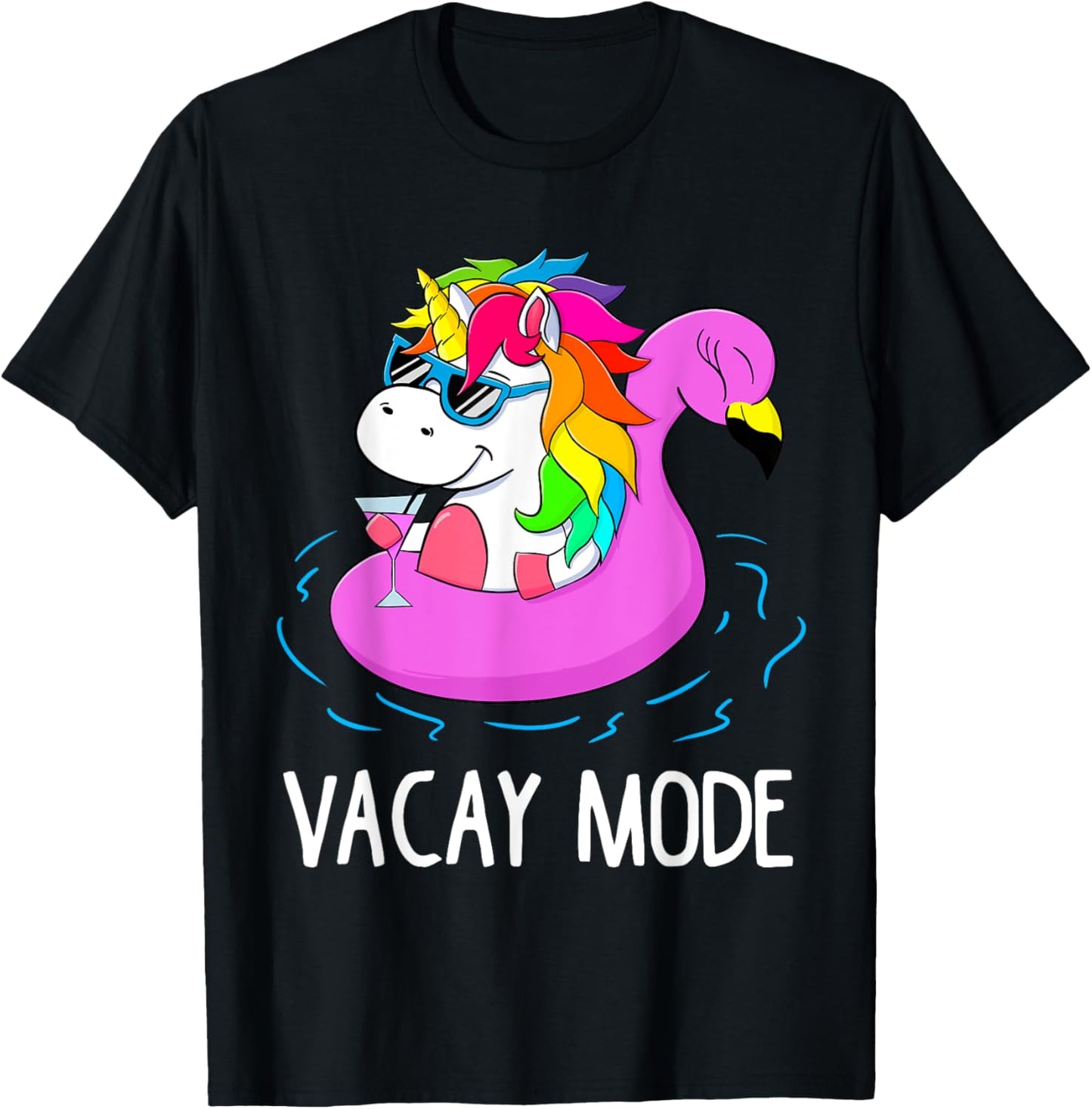 Vacay Mode Cute Unicorn Funny Family Vacation Gift Kids Girl T-Shirt - T-Shirt | Black