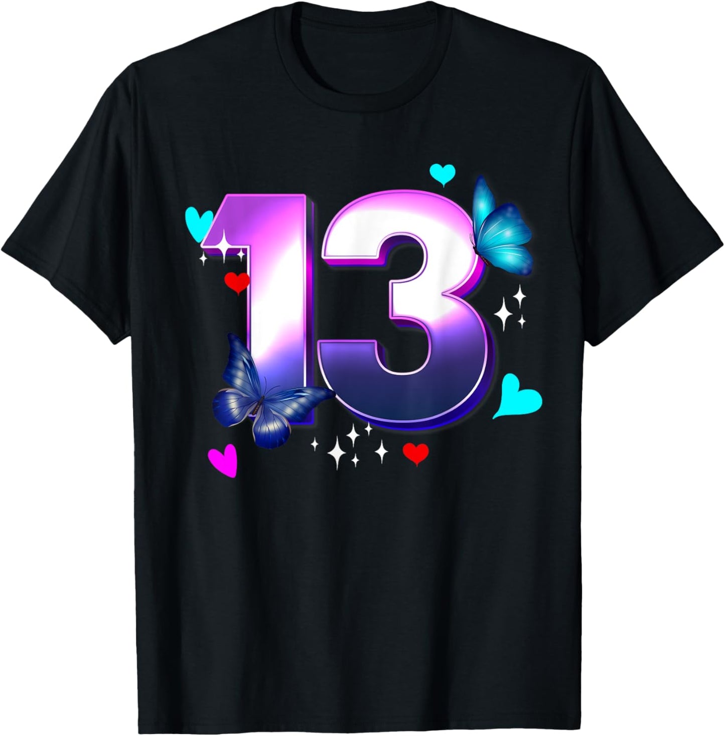 Butterflies - Girls and Boys - 13 Years old - Turn Thirteen T-Shirt - T-Shirt | Black