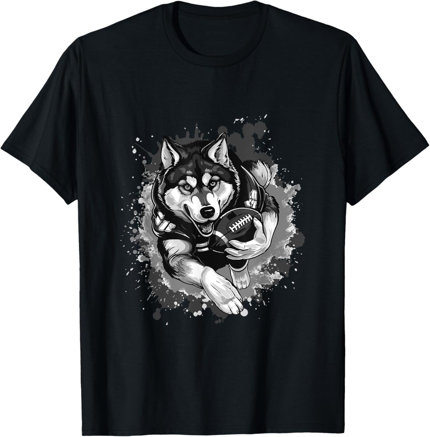 Husky Dog Animal Playing American Football Sports Women Girls Kids T-Shirt - T-Shirt | Black