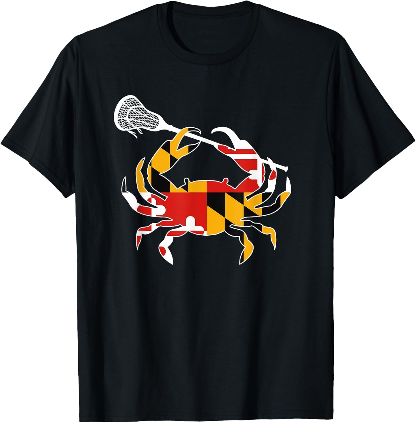 Maryland State Flag Crab Lacrosse Complete Stick Boys & Girl T-Shirt - T-Shirt | Black