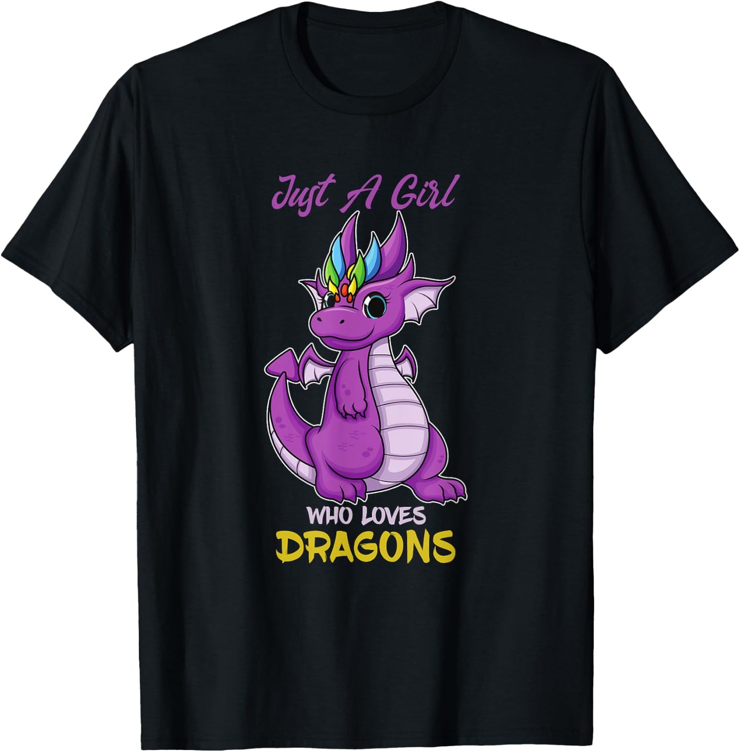 Just A Girl Loves Dragons Girls Dragon Kids Pyjamas T-Shirt - T-Shirt | Black