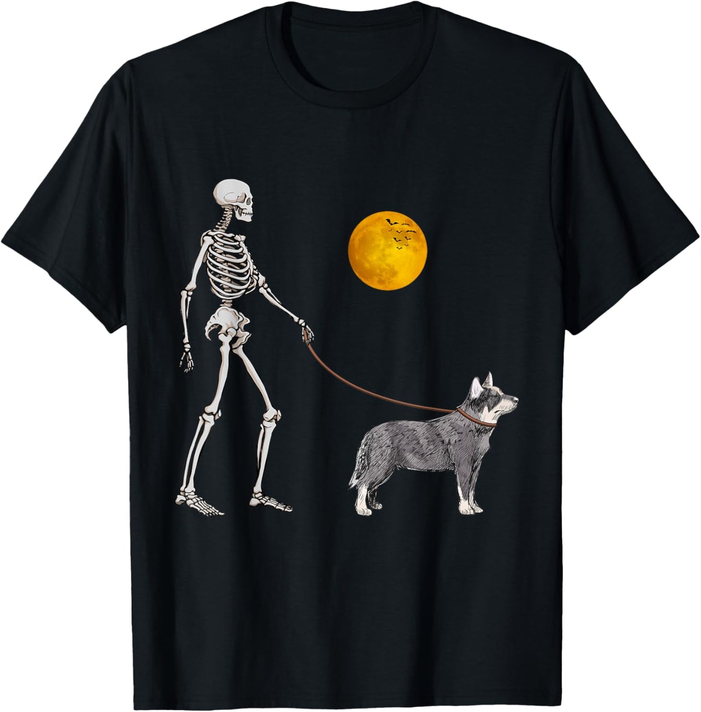 Australian Cattle Skeleton Dog Walking Halloween Costume Women Girls Kids T-Shirt - T-Shirt | Black