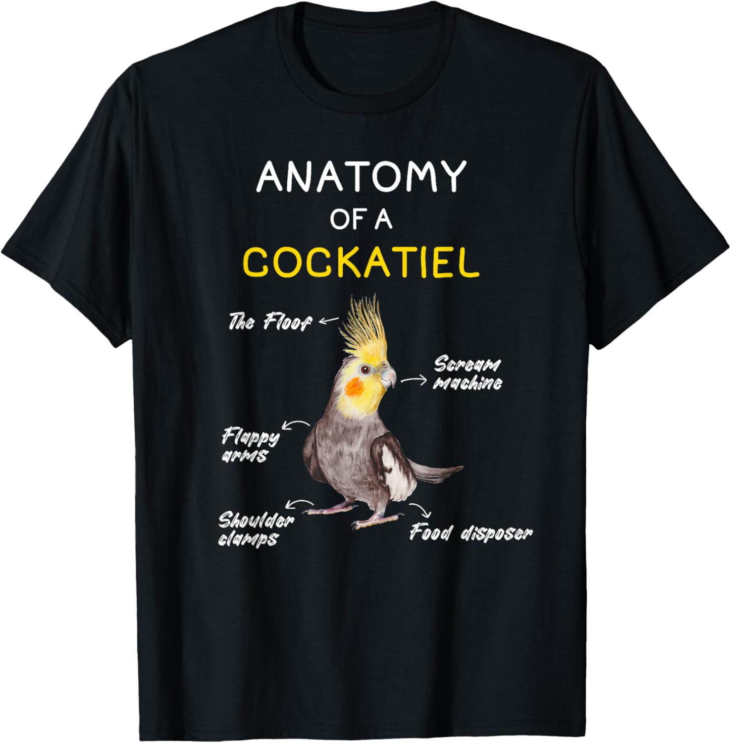 Cockatiel Shirt Funny Anatomy of a Cockatiel Parrot T-Shirt - T-Shirt | Black